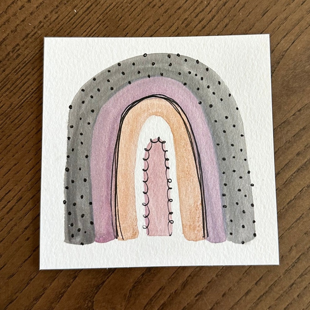 Original Boho Rainbow Watercolor Painting Muted Tones Nursery Art Square 4x4
